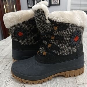 STORM Cougar Cabin Waterproof Black Gray Flannel Lace Up Women’s Duck Boots, 7